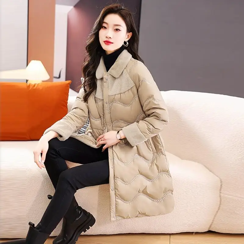 2024 European Winter New Women's Down Jacket Loose Commuter Collar Splicing Jacket