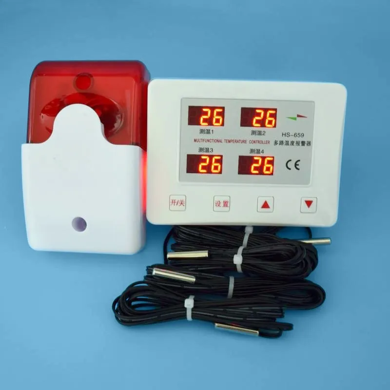 4-Channel Temperature Alarm 24V, for Car Tire Pressure Monitoring and Poultry Farm High Low Temperature Alert System