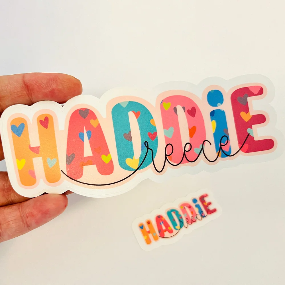 Personalized Custom Colorful Heart Letter Name Sticker Waterproof Vinyl Die Cut Decal Custom Text For Tumbler Laptop Water Bottl view 2
