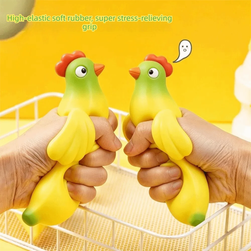 Cute Soft Rubber Banana Chicken Toy Squeezable Stretchy Squeeze Toy Banana Shaped Cute Animal Chicken Squeeze Toy Sensory Play