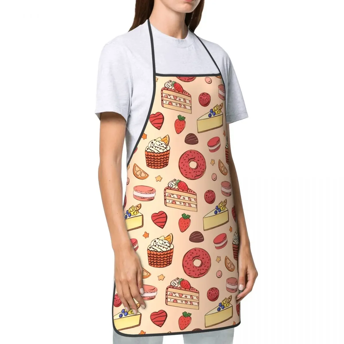 Custom Bib Cake And Donuts Pattern Apron for Men Women Adult Chef Cooking Kitchen Pastries Cupcake Tablier Cuisine Painting