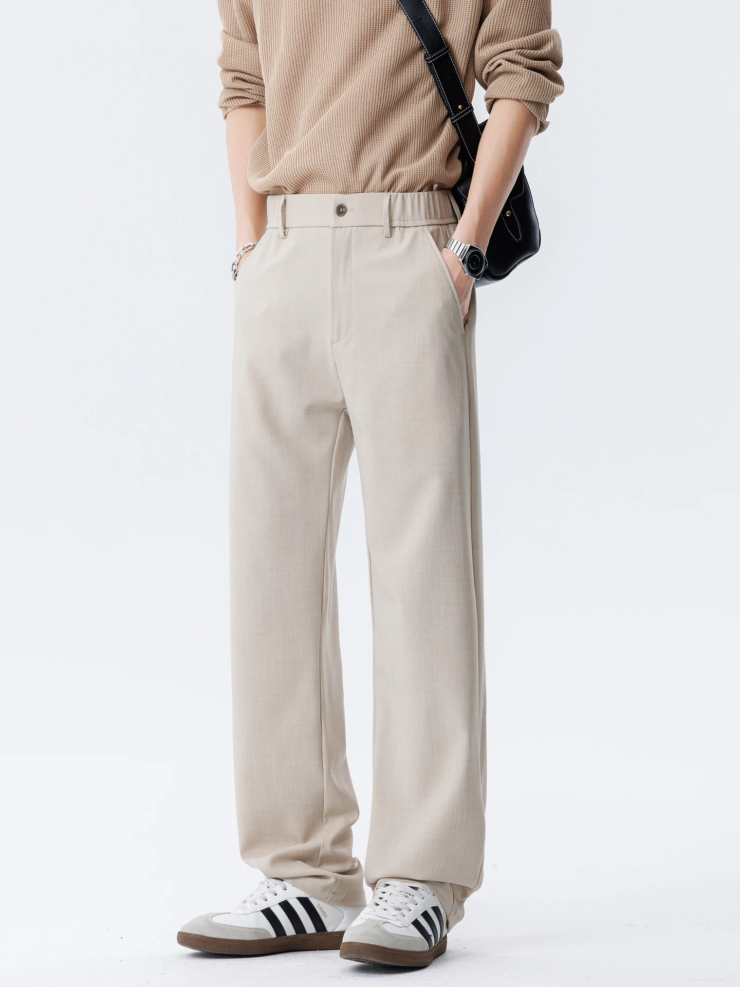 

Однотонные свободные повседневные брюки унисекс из ткани с упрощенной текстурой, струящиеся, в винтажном стиле, универсальные