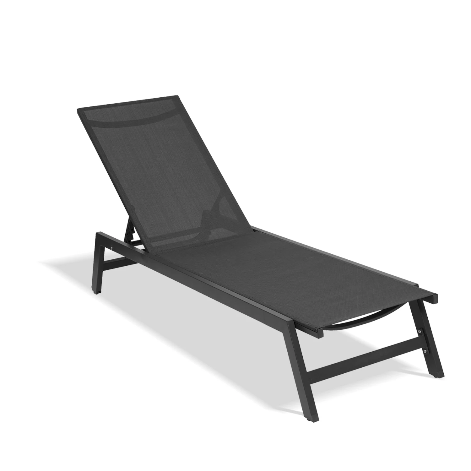 

Outdoor Chaise Lounge Chair - Five-Position Adjustable Aluminum Recliner for Patio, Beach, Yard, Pool - Grey Frame/Black Fabric