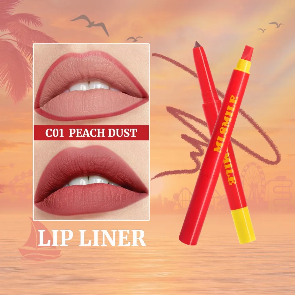 Delineador labial de ponta dupla, fórmula à base de silicone, resistente à transferência, definidor labial, à prova de manchas, fácil aplicação para beleza perfeita dos lábios