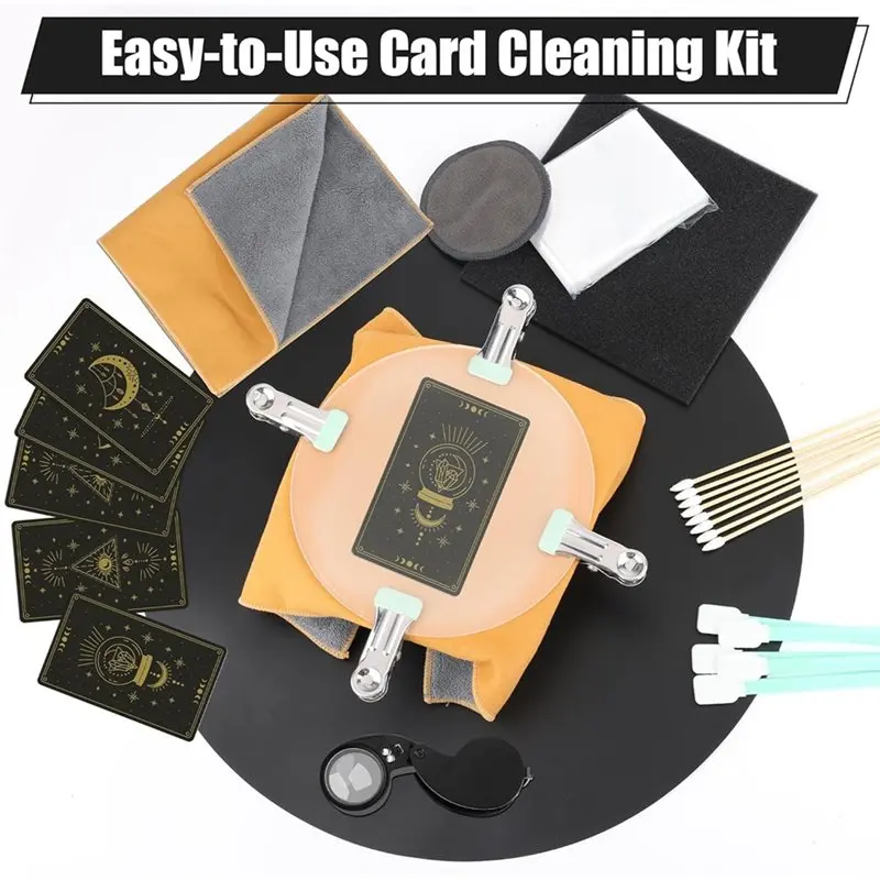 DT39 Card Cleaning Kit 320 Pcs Trading Card Flattening Kit with Acrylic Discs Magnifier for Card Care Accessories