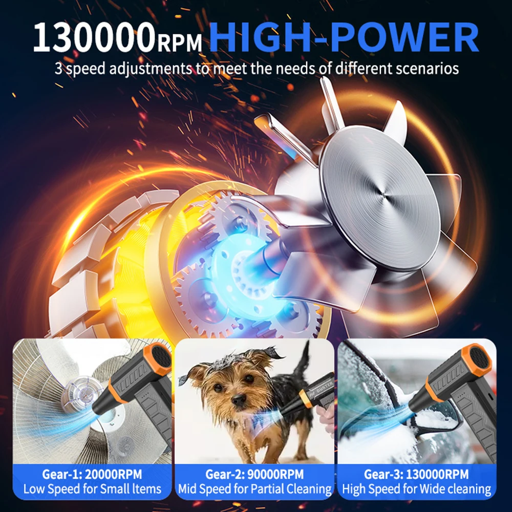 

Mini Violent Fan 450000RPM Electric Air Duster With 2 Nozzles Super Turbo Jet Fan Powerful Air Blower Car Keyboard Cleaning Tool