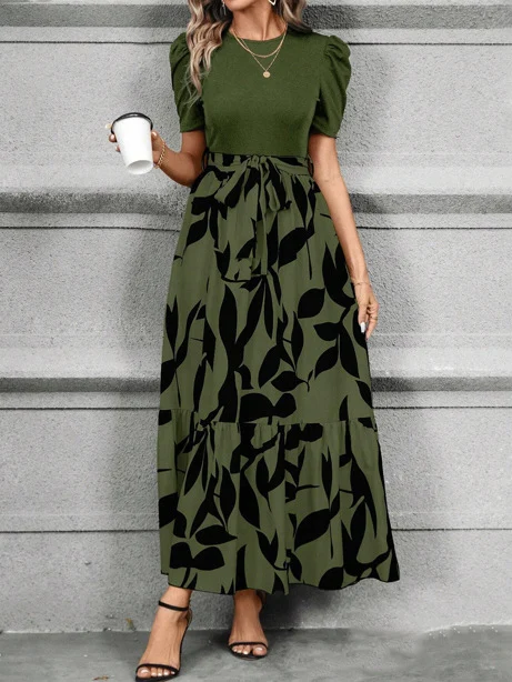 Y2K Floral Print Dress High Waist Elegant Fashion for Women American and European Style