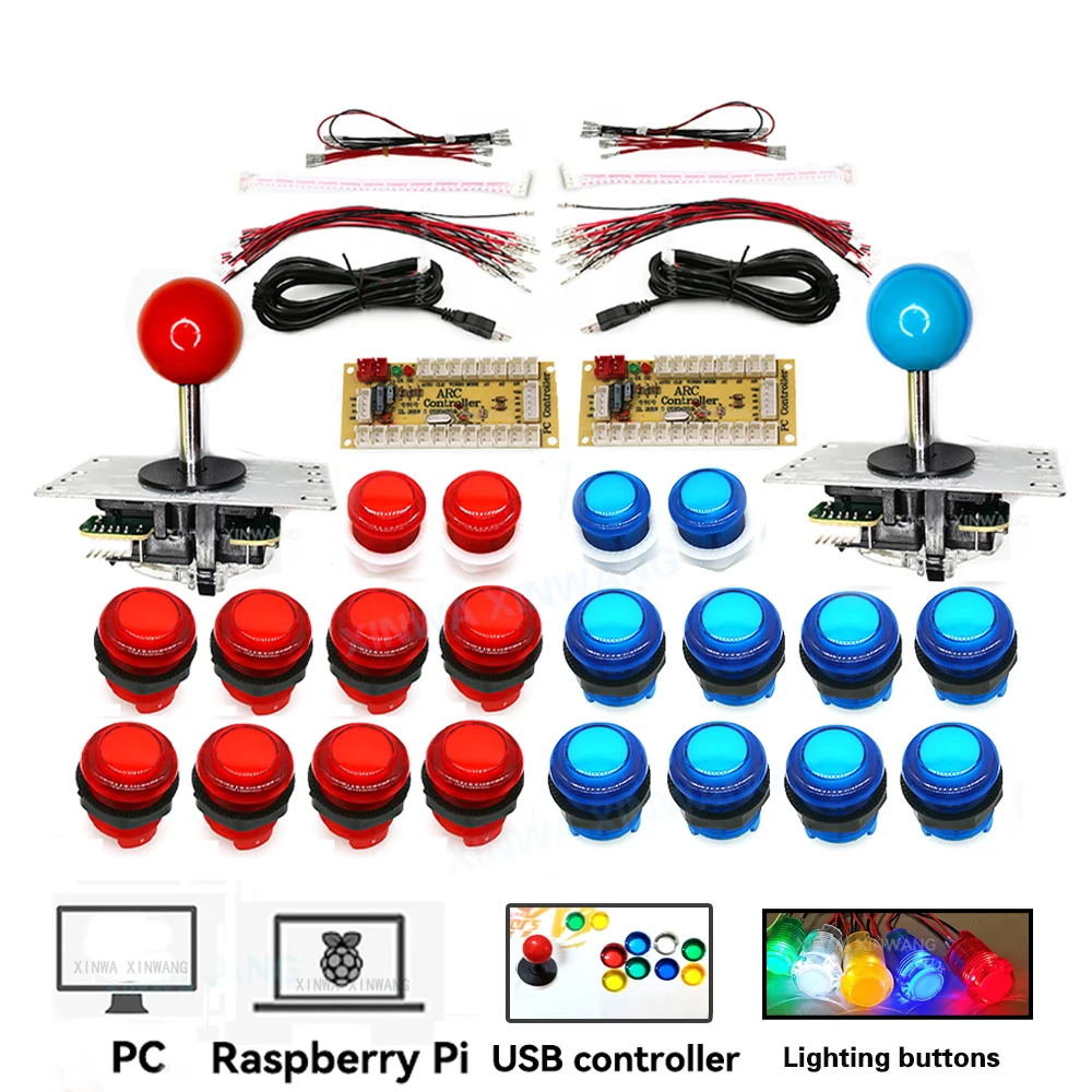 

Game Arcade Joystick Diy Kit Usb Zero Delay Board Controller With 5v Led Light Push Buttons Copy Sanwa For Pc Raspberry Pi Box