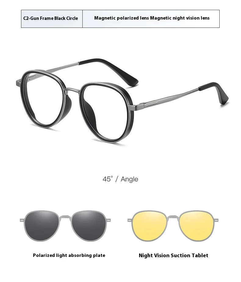 VCKA 3-in-1-Sonnenbrillengestell mit Myopie, klassischer Herren-Magnetclip, polarisiert, verschreibungspflichtig, für Damen, individuelle Optik, -0,50 bis -10 – Detail 13
