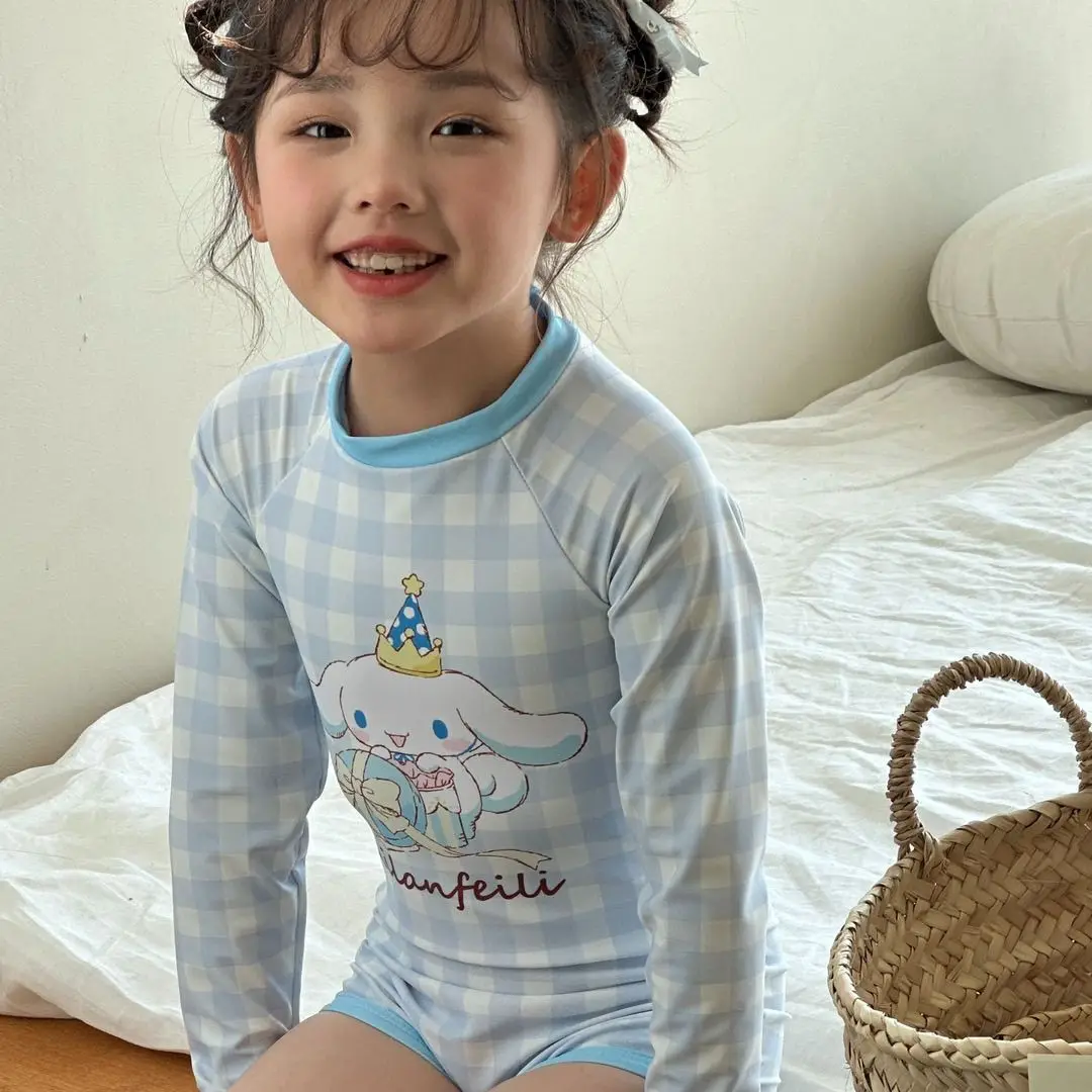 

Детский слитный купальник Kawaii Cinnamoroll Vitality с плоским вырезом, консервативный, на молнии, с длинными рукавами, для девочек