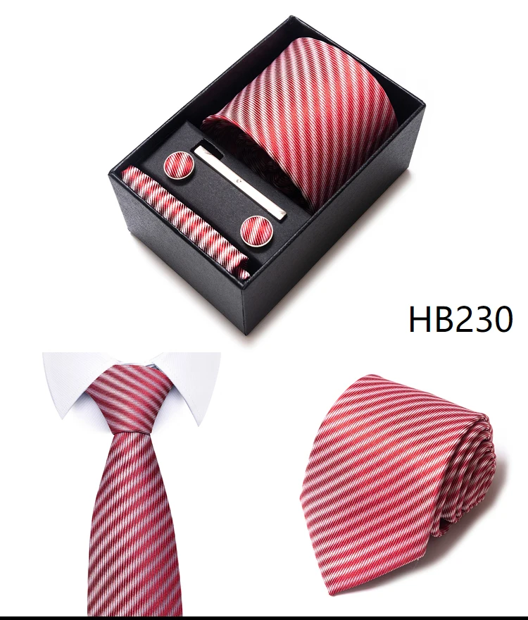 Krawatte Taschentuch Manschettenknopf Set für Männer Krawatte Urlaub Geschenkbox Blau Gold Anzug Zubehör Schlanke Hochzeit Gravatas – Detail 36