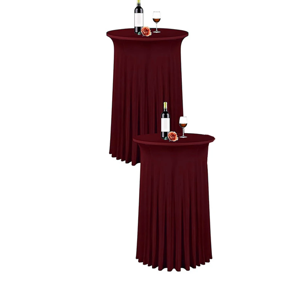 2PCS Round Top tablecloth Wrinkle-free Elastic Spandex Cocktail Tablecloth Party Birthday Banquet Elastic Skirt Table Cover