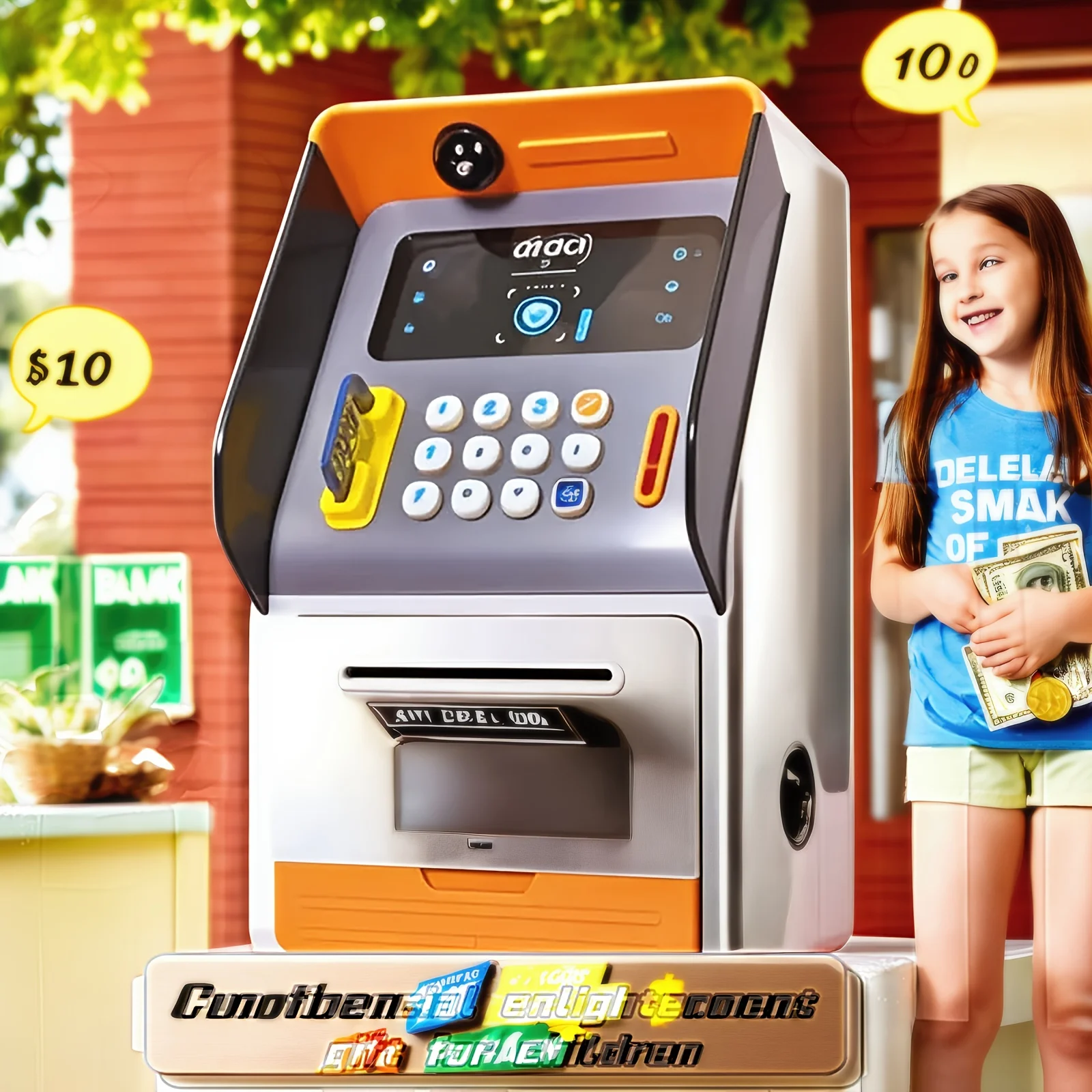 Offre spéciale américaine: jouet de tirelire ATM pour enfants, avec surveillance du reconnaissance faciale et fonction de mot de passe, cultive les garçons A
