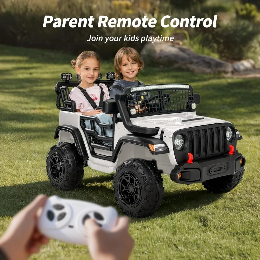 لعبة ركوب بمقعدين على سيارة 12 فولت سيارة كهربائية لـ 4-8 مع سعة تحكم عن بعد 110 رطل LED - أبيض