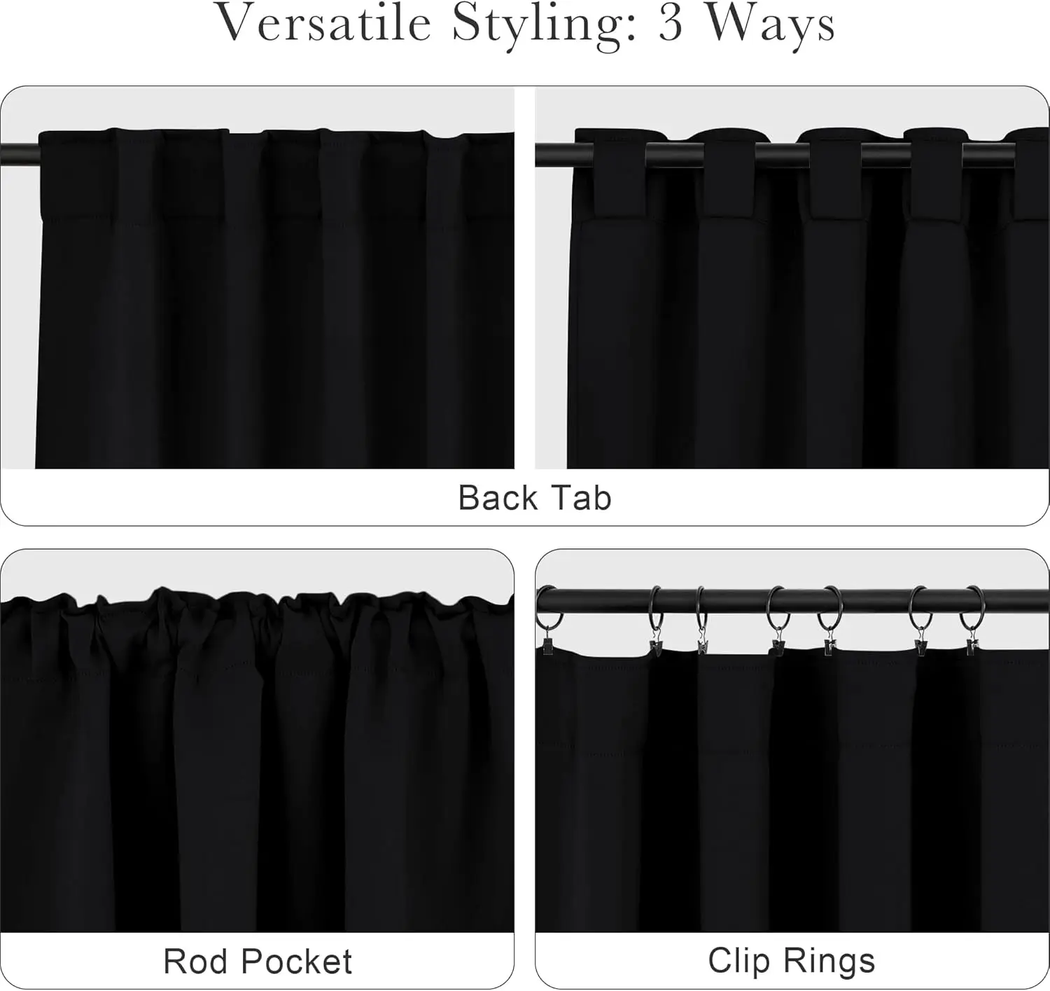 Blackout Curtains 96 Inch Long, Room Darkening Thermal Insulated Drapes for Bedroom, 52 Wide, 2 Panels, Black view 5