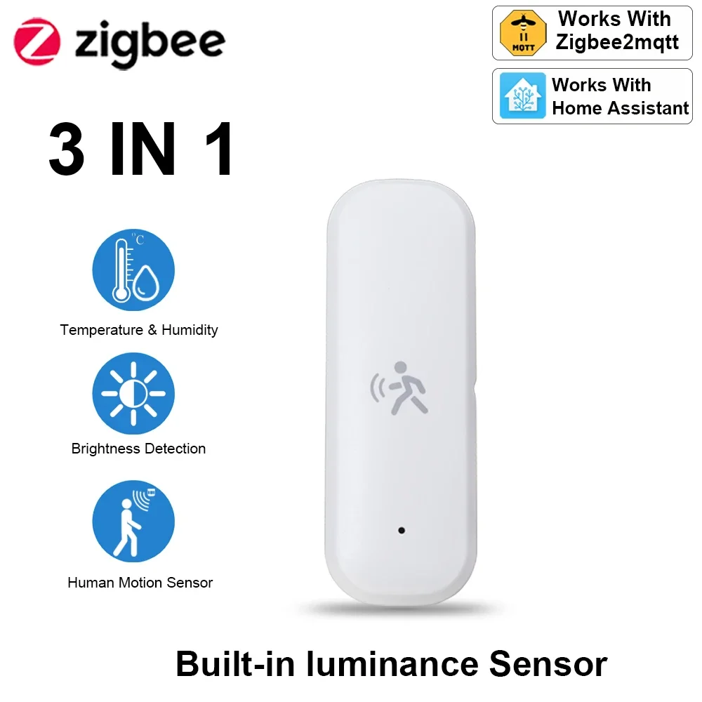 ZigBee Smart Pir Motion Sensor Detector With Temperature and Humidity Sensor Security Burglar Works With Home Assistant