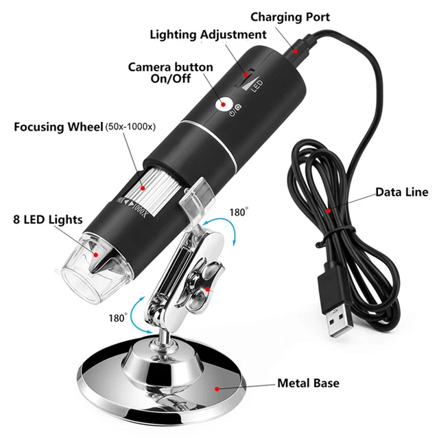 WiFi Wireless Digital Microscope Camera with 1080P HD 2MP 50x to 1000x Magnification