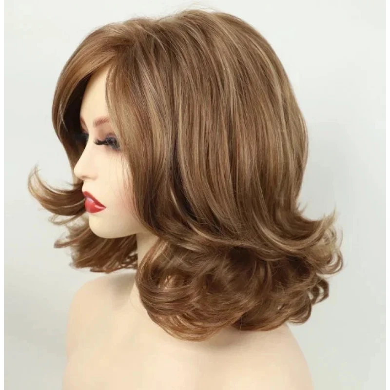 

100% Human Hair New Fashion Women's Natural Brown Wavy Wigs 14 In