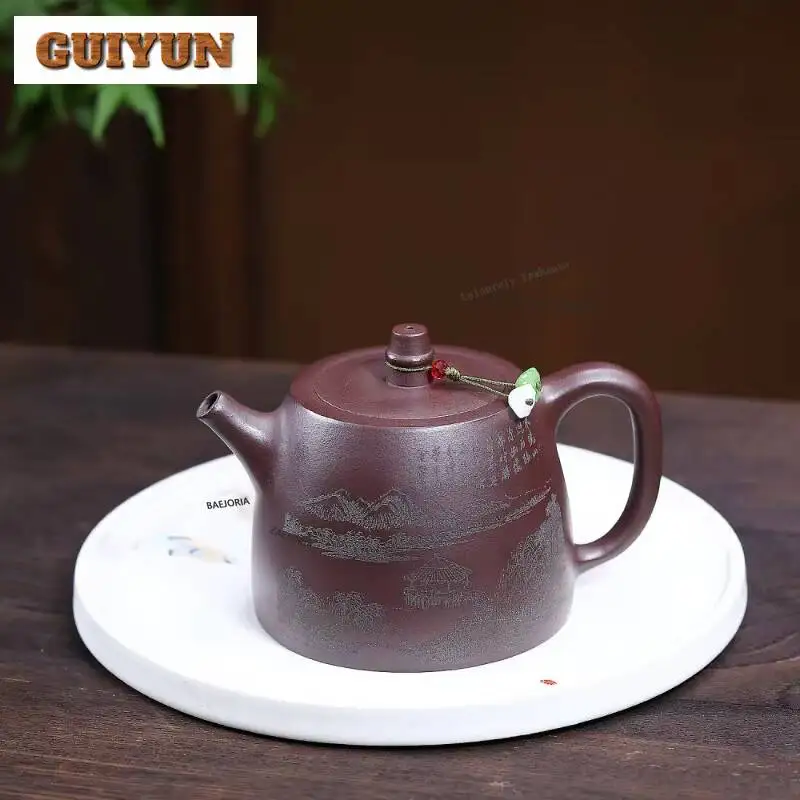 HOYIHM 400ml High-end Yixing Purple Clay Teapots Handmade Han Duo Pot Raw Ore Purple Mud Kettle Chinese Zisha Tea Set