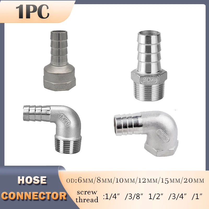 304 Stainless Steel Hose Connector Male And Female Threaded Leather Pipe Joints Elbow Adapter 6MM/8MM10MM15MM/20MM1/4