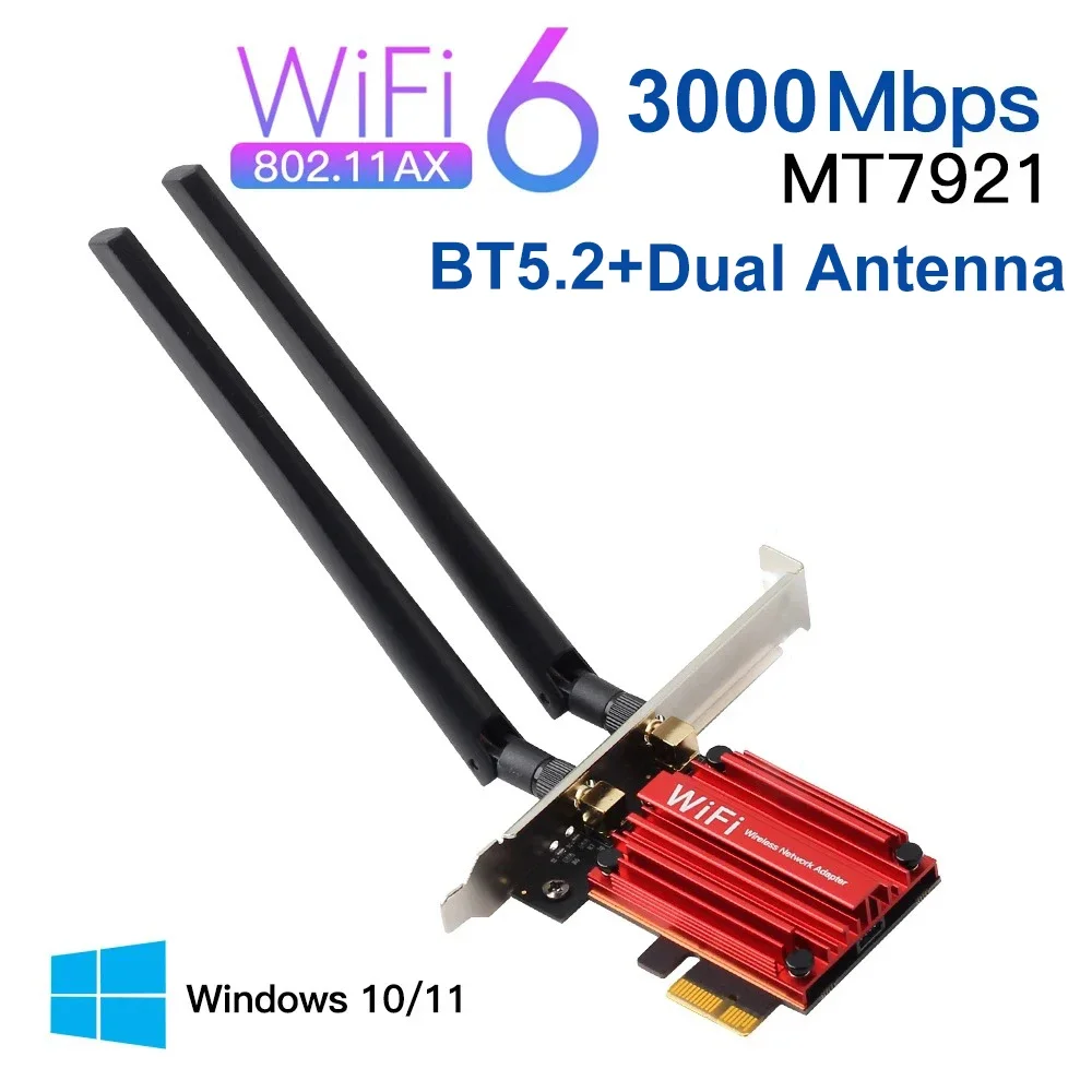 

WiFi 6E 5400Mbps Tri Band 2.4G/5G/6Ghz Wireless PCIE Adapter Compatible Bluetooth 5.2 Network WiFi Card Win 10/11 MT7921