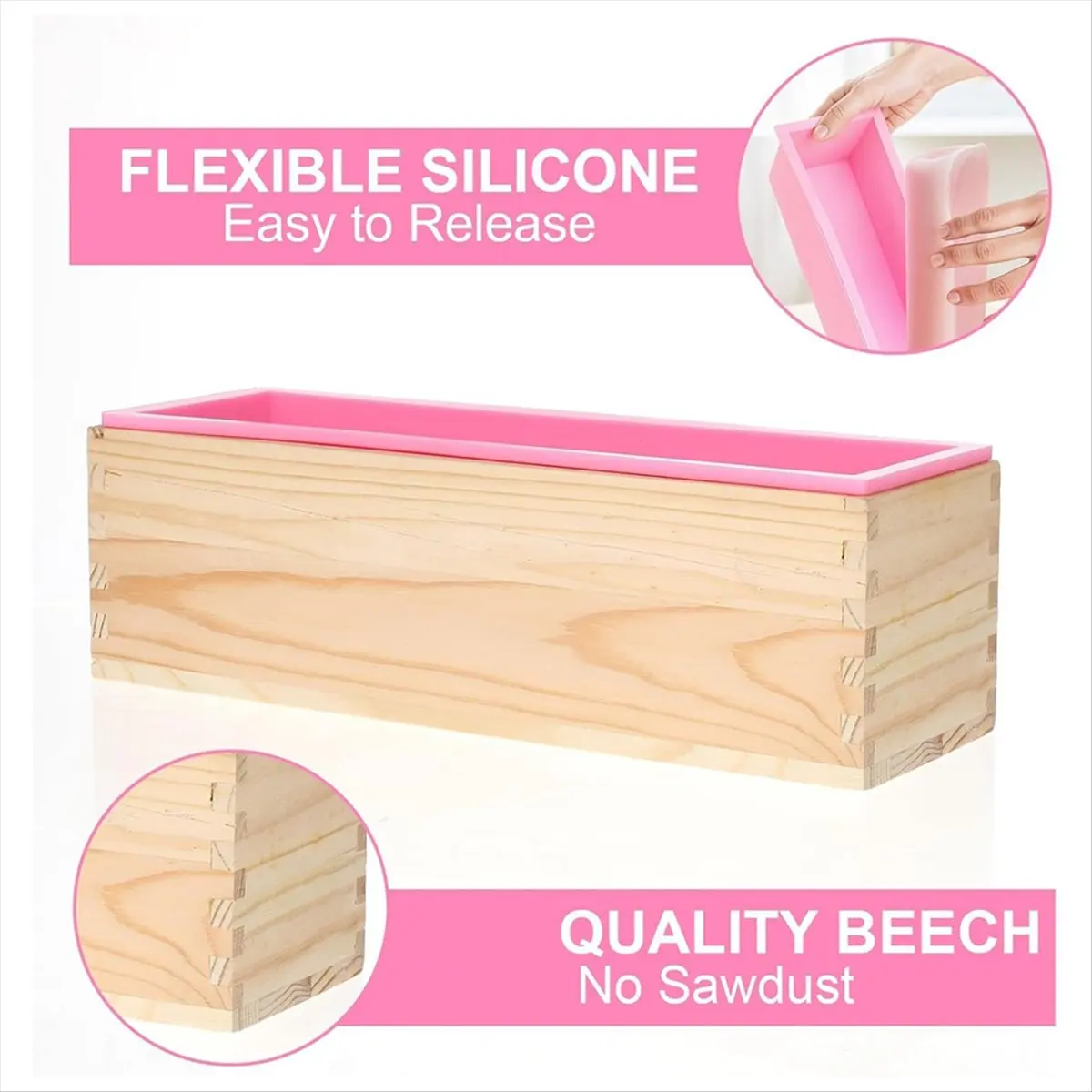 [Set of ],4 Pcs Rectangular Soap Molds Kit with Cutters - 42oz Flexible Silicone Loaf Soap Mold with Wooden Box