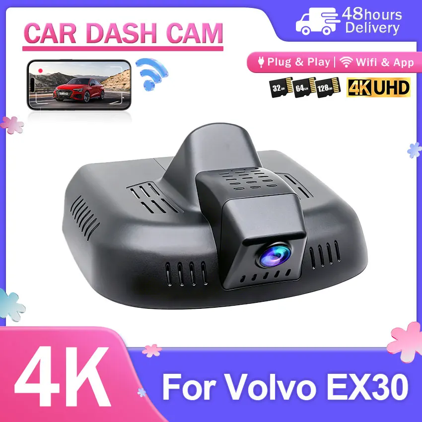 Wifi App Control Dash Cam 4K For Volvo EX30 2024 2025 2026 Video Recorder Front and Rear Dash Camera