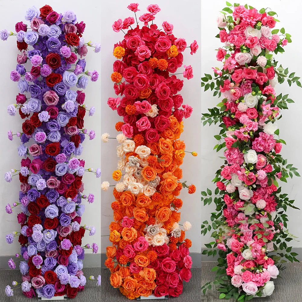 

Роскошные искусственные цветы с фиолетовой розой, дорожка для свадебного стола, центральная часть, цветочный шар, венок, фон, декор, вечерние, сценический реквизит