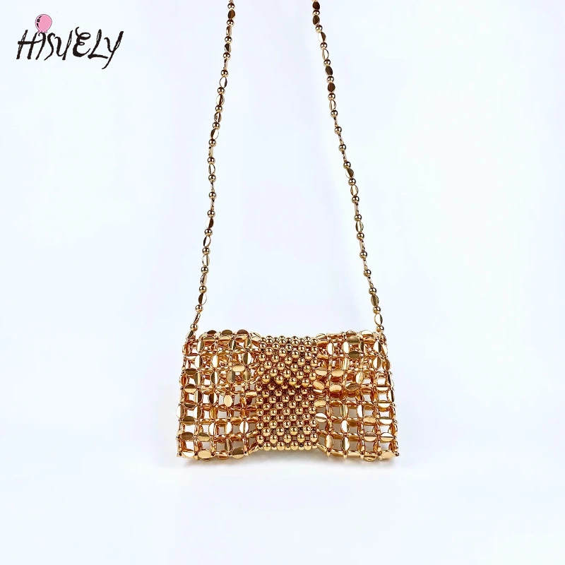 

Нишевый дизайн, золотая плетеная цепочка для мобильного телефона, нулевой кошелек 2025, женская сумка через плечо ручной работы из бисера, роскошная дизайнерская сумка через плечо