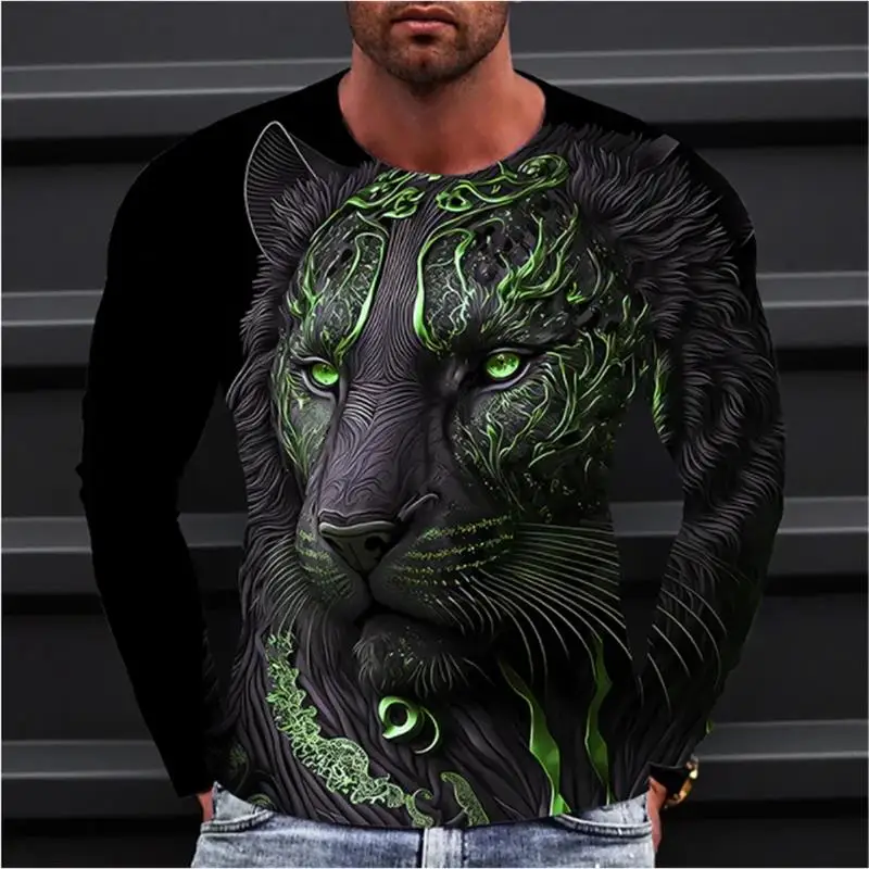 

Black 3D Print Lion Pattern T Shirt Men Long Sleeve Casual Fashion T-shirt Sweatshirt Breathable Streetwear Tshirt Mens Clothes