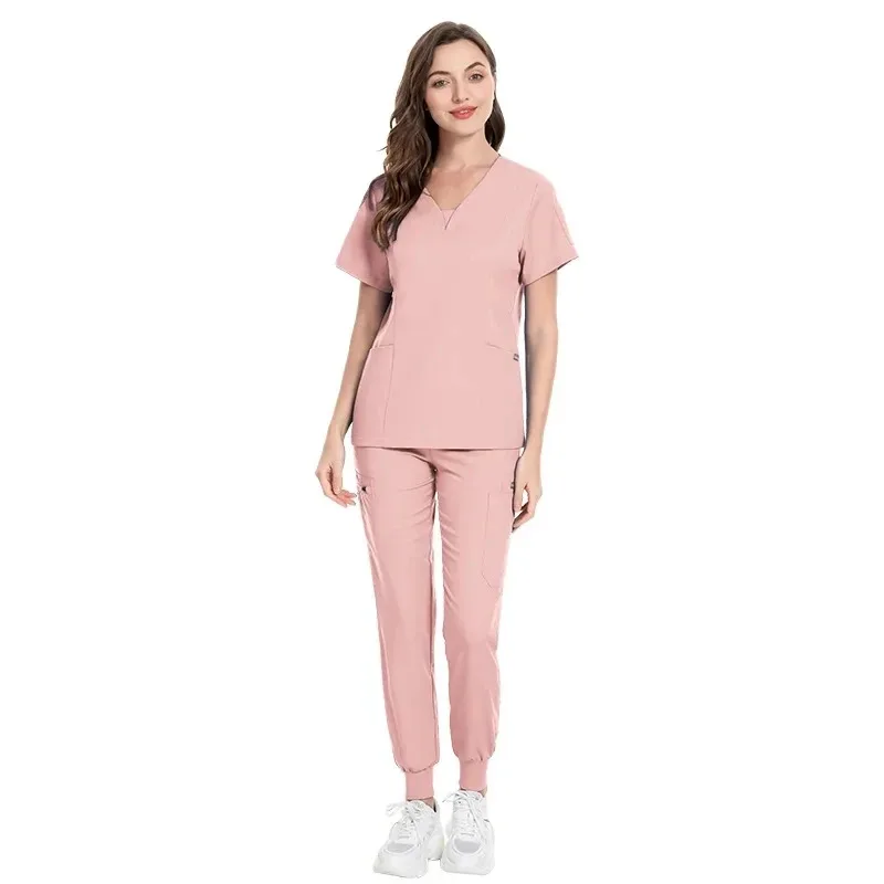 Multicolour Jogger Suits Doctor Nursing Uniforms Short Sleeve V-neck Tops Pocket Pants Nurse Scrubs Set Medical Clinical Clothes