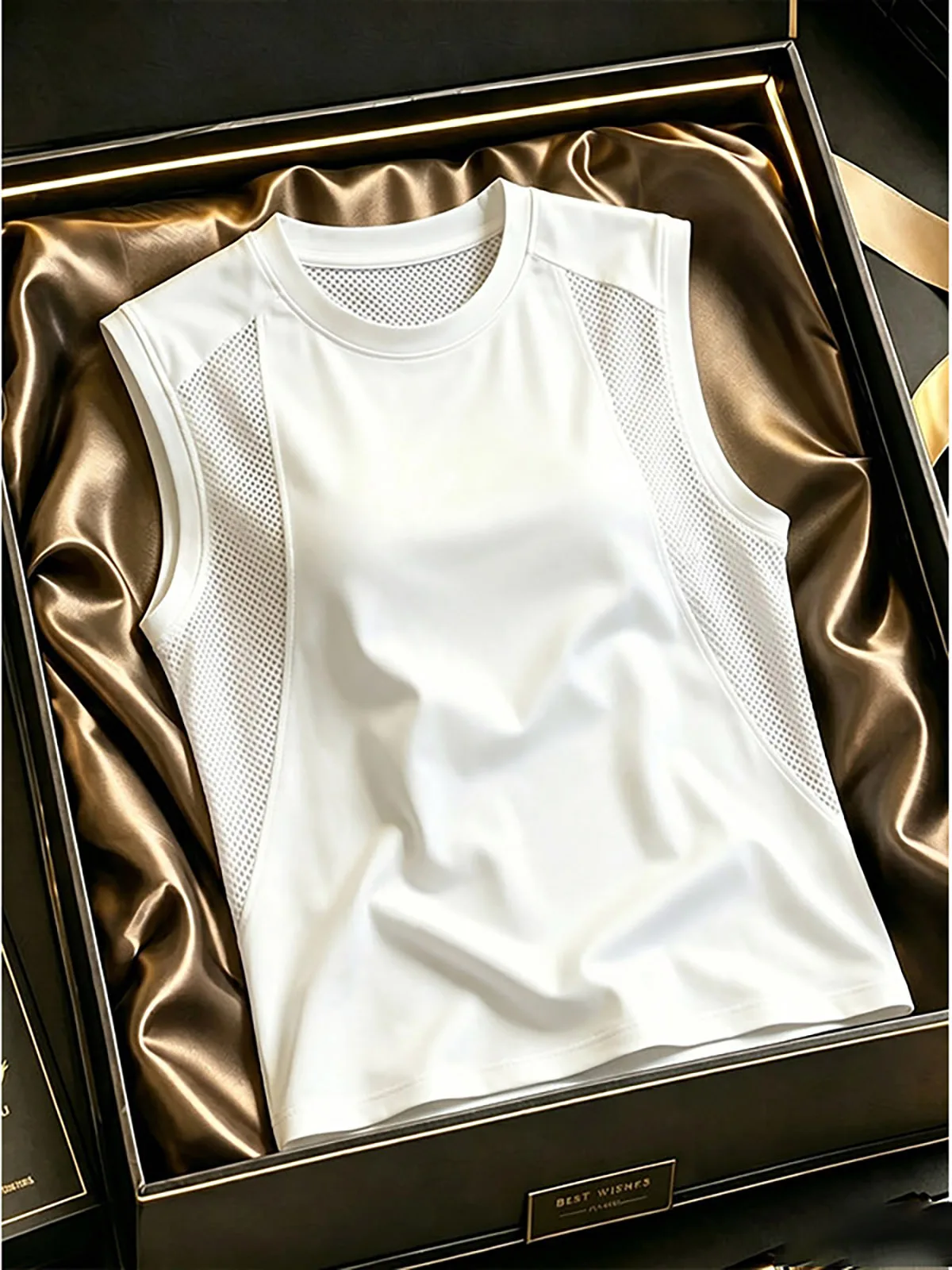 White Quick Dry Sweat Vest Men Summer Lightweight Breathable Ice Silk Knot Decomposition Sleeveless Sports Fitness Shoulder Pad