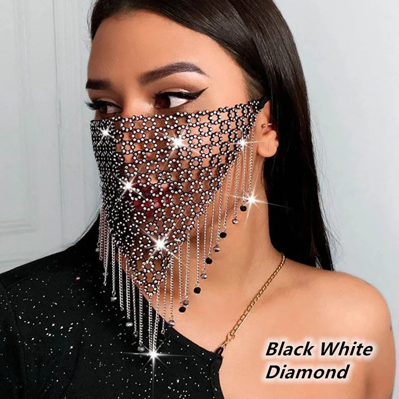 Glänzende Strass Gesichtsmaske Bling Quaste Schleier Maske wiederverwendbare Metall Kristall Bauchtanz Gesichtsschleier Pailletten Maskerade Party Schmuck – Detail 5