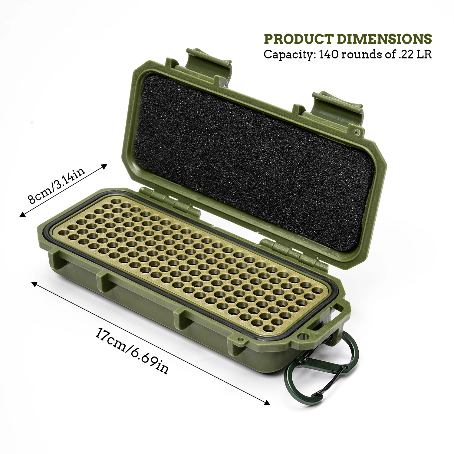 1 x Tragbare Munitionsbox für.22 LR (Kapazität für 140 Patronen) – Bruchfest, versiegelte Aufbewahrungsbox mit Karabiner – Detail 6