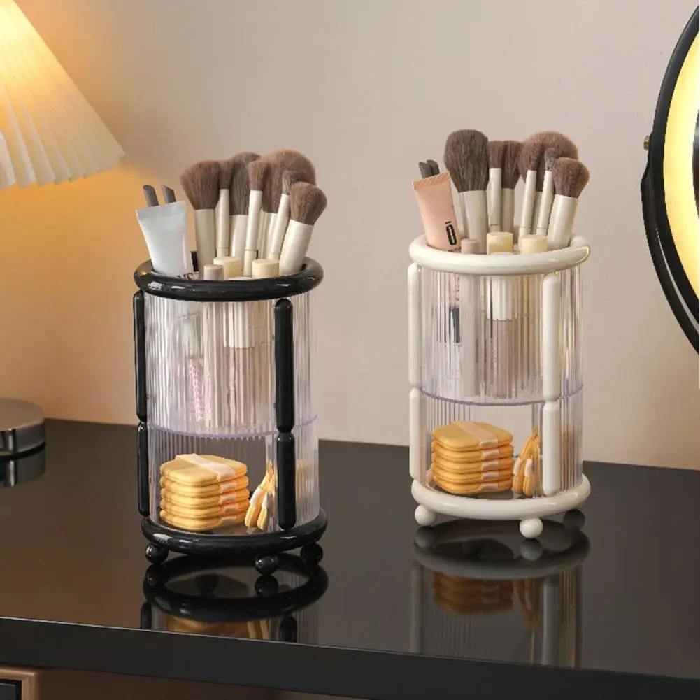 Soporte para brochas de maquillaje, lápiz labial de escritorio, organizador de lápices de cejas, taza para brochas cosméticas de 2 niveles para organización de tocador