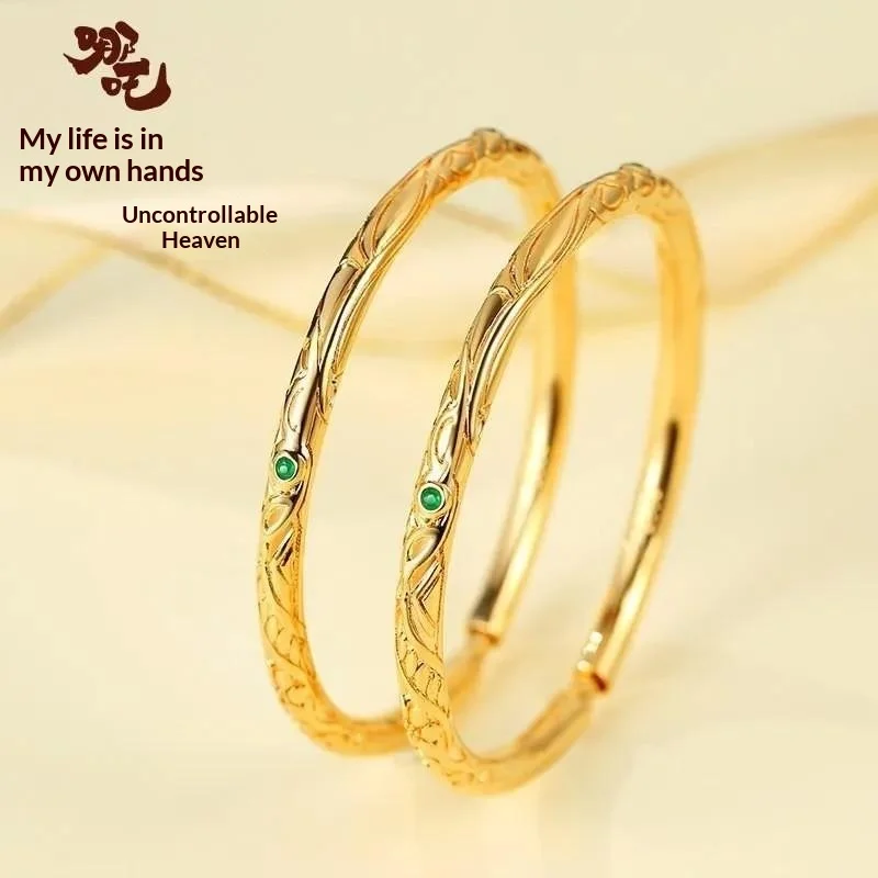 Nezha Qiankun – Bracelet circulaire solide, édition de dessin animé en or, périphérie d'anime faite à la main pour garçons et filles, accessoire de mode pour enfants