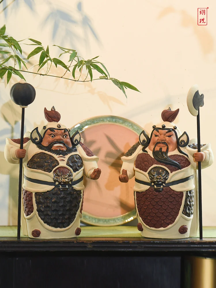 Shiwan doll ceramic door god decoration Heha Erjiang Chinese style home, living room, porch, TV cabinet craft decoration