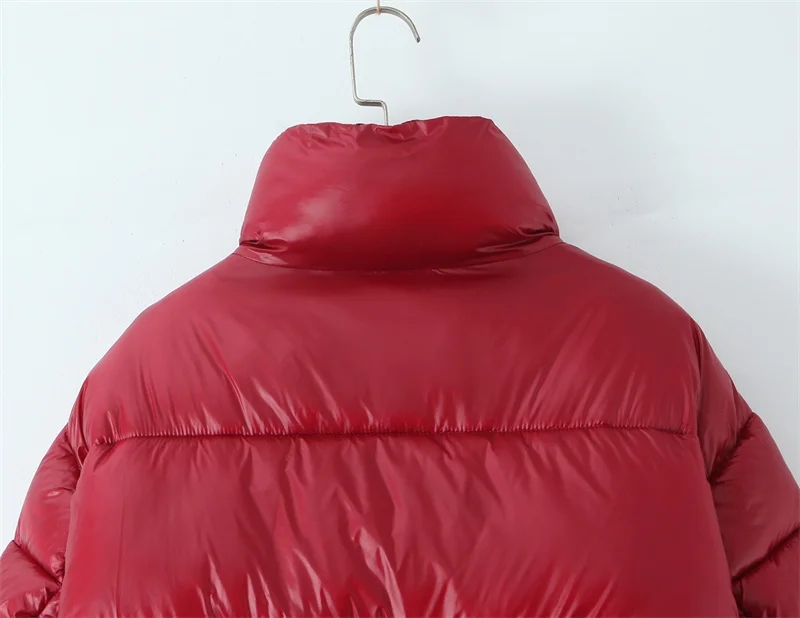 Katoenen damesjas 2025, nieuwe winterstijl, rode lange mouwen, opstaande kraag, rits, decoratieve warme katoenen jas, casual mode