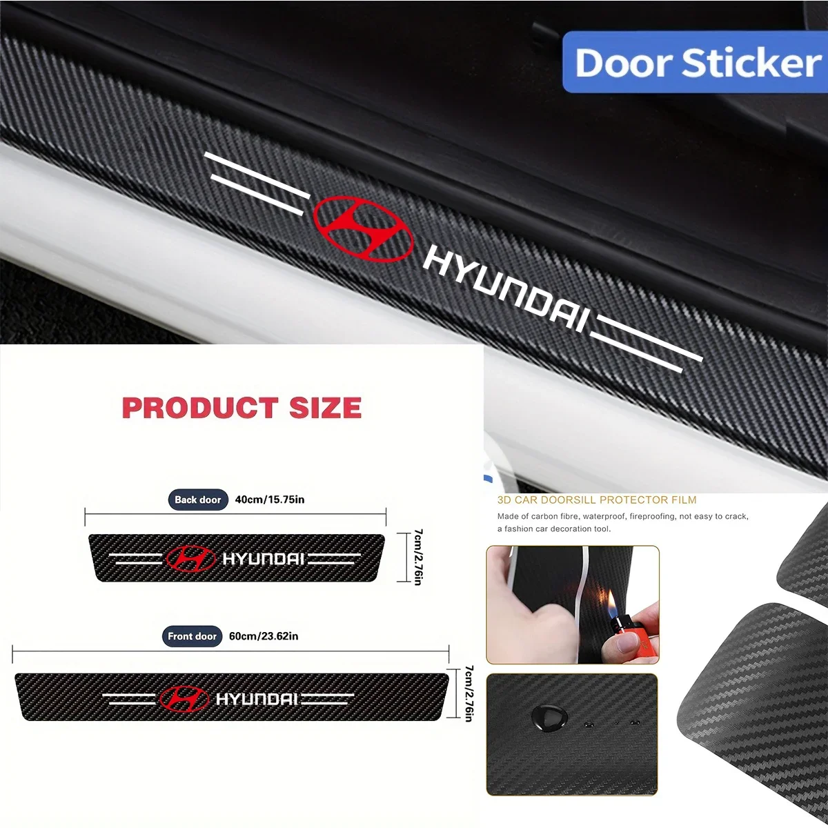 4pc car Carbon fiber threshold sticker Pedal protection sticker For Hyundai i30 Tucson i20 Accent i10 Elantra Veloster Getz