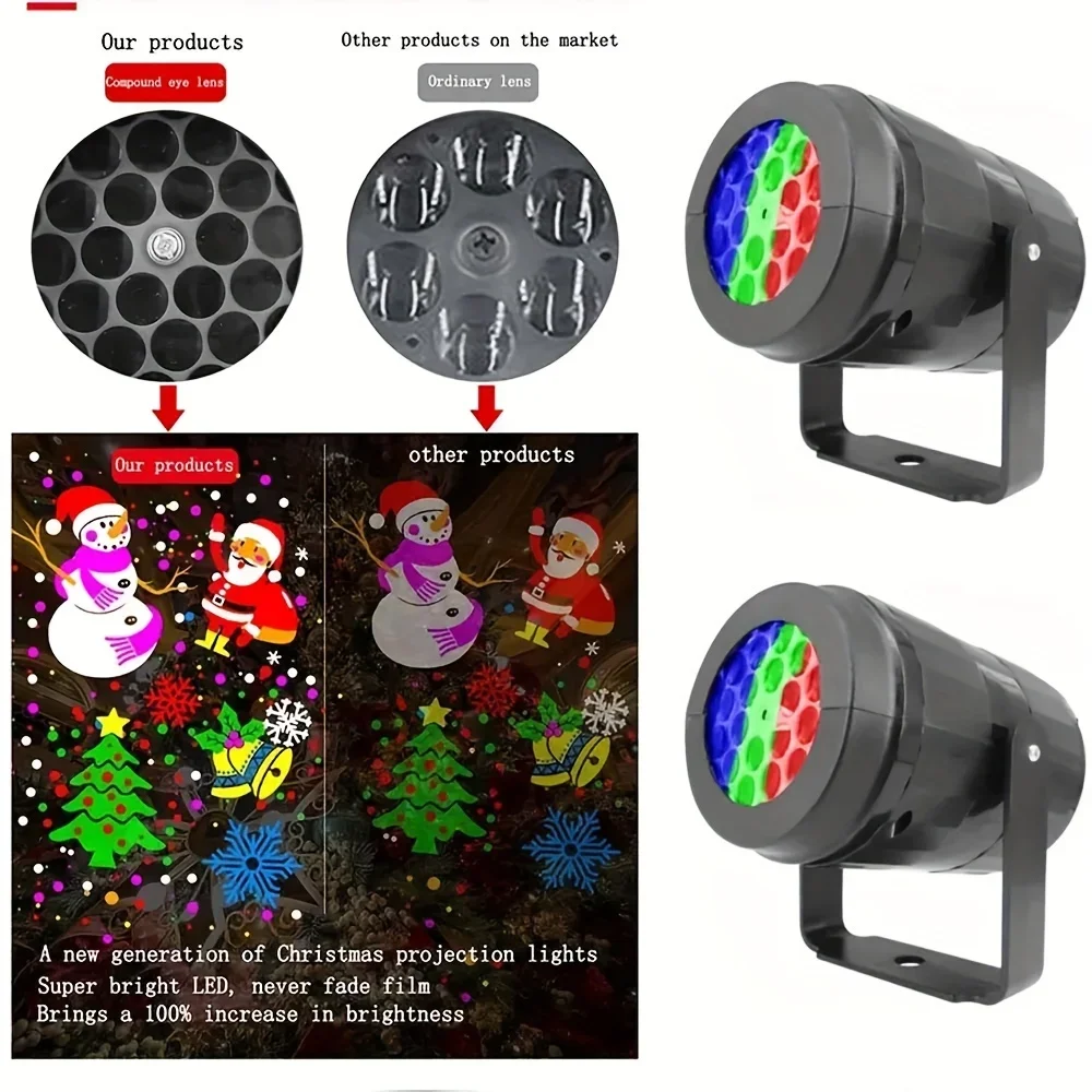 Christmas Snowflake Projector 16 Patterns Party Stage Santa Claus Snowman LED Laser Projection Lamp Christmas Decoration Light