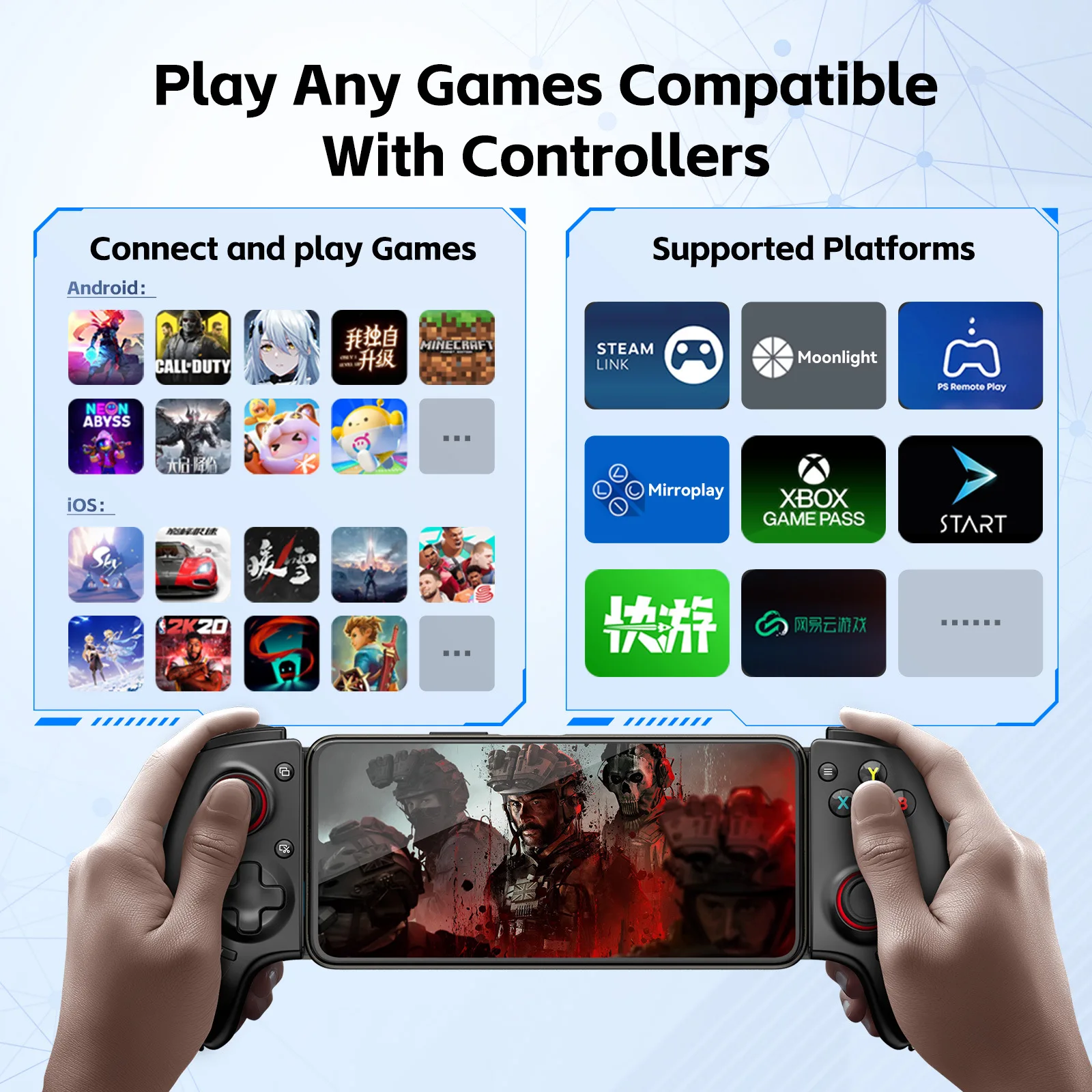 Gamwing AB02 Gamepad وحدة تحكم ألعاب لاسلكية تعمل بالبلوتوث لأجهزة Android IOS PC Switch Universal Hall Rocker Linear Hall Trigger