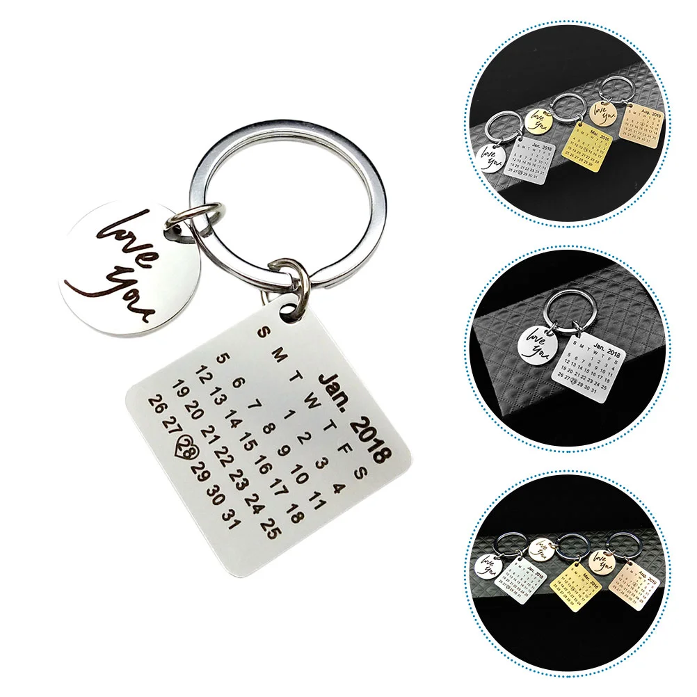 Couple Keychain Exquisite Details Ring Lettering Date Heart Calendar Durable Charm