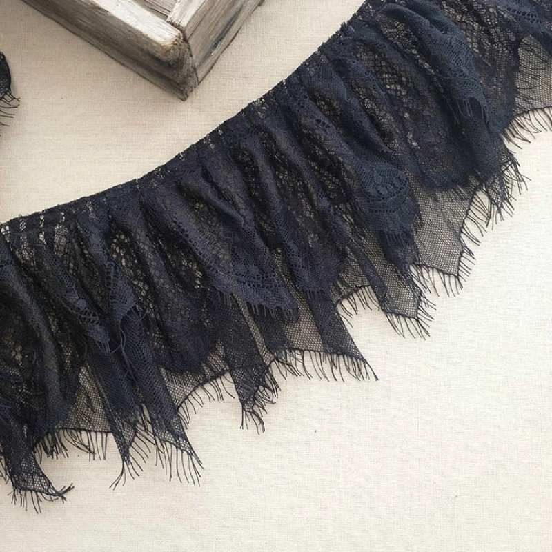 Black Widened Double Pleated Eyelashes Tulle Lace DIY Ladies Girls Children\'s Clothing Skirt Cuffs Convenient Sewing Trend Trim