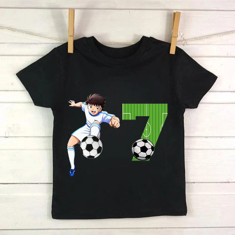 Camiseta con estampado de corona de fútbol para niños, camiseta con número de Boys1-9, diseño de jugador de fútbol, regalo divertido para niños, Top