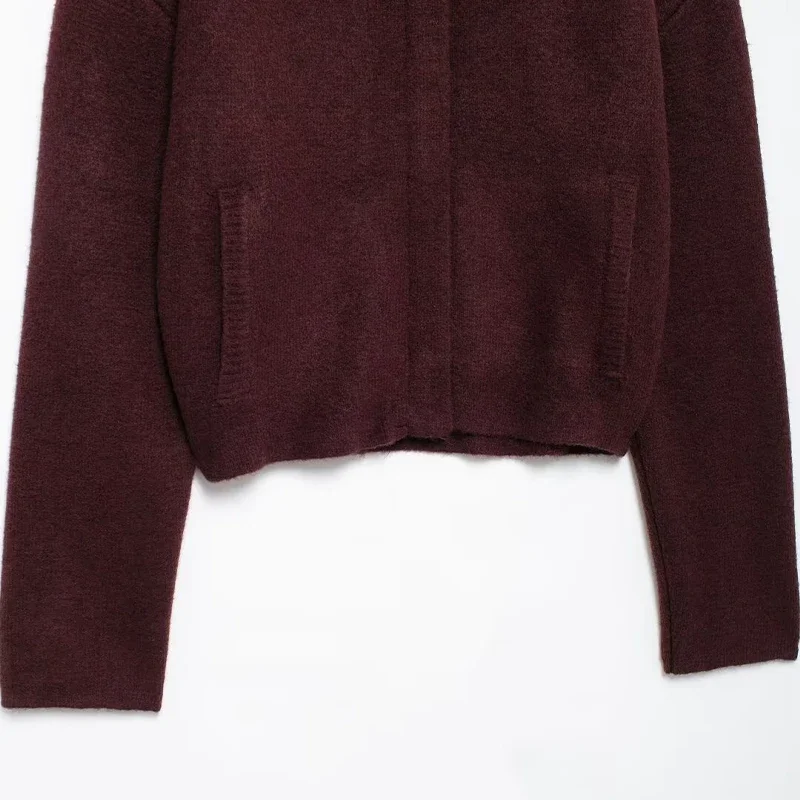 Giubbotti bomber con cerniera frontale rosso vino moda donna Vintage bavero collo maniche lunghe abiti da donna chic femminili