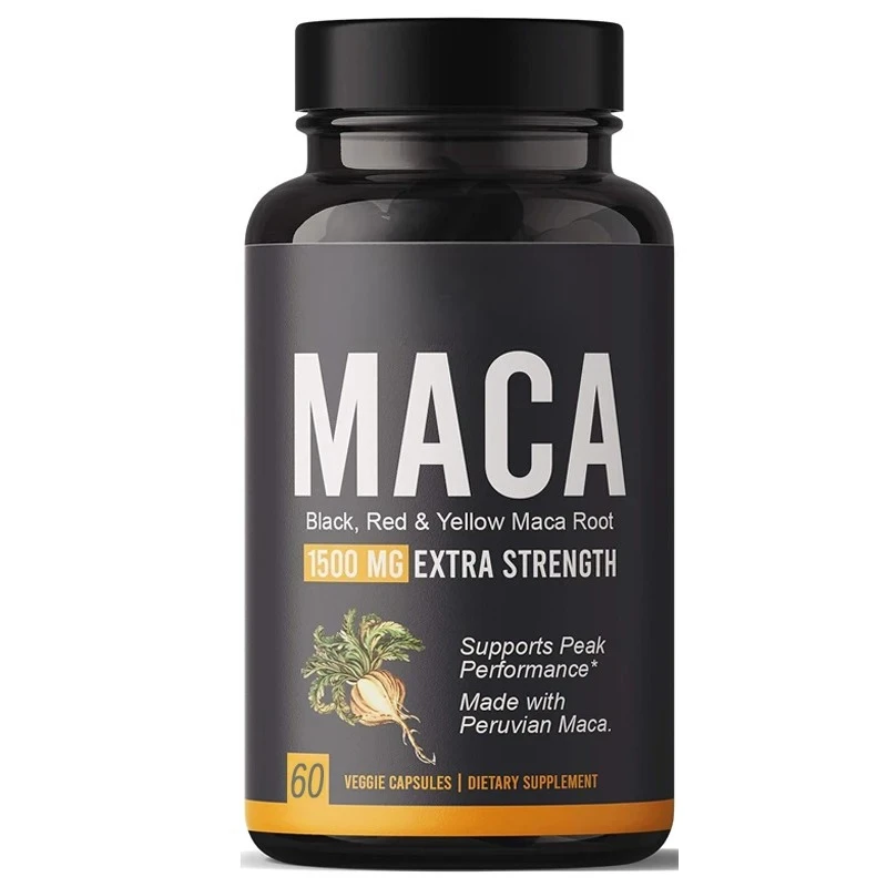 Organic Maca Root Powder Capsules 1500mg containing Black+Red+Yellow Maca Root Extract Supplements for Men and Women