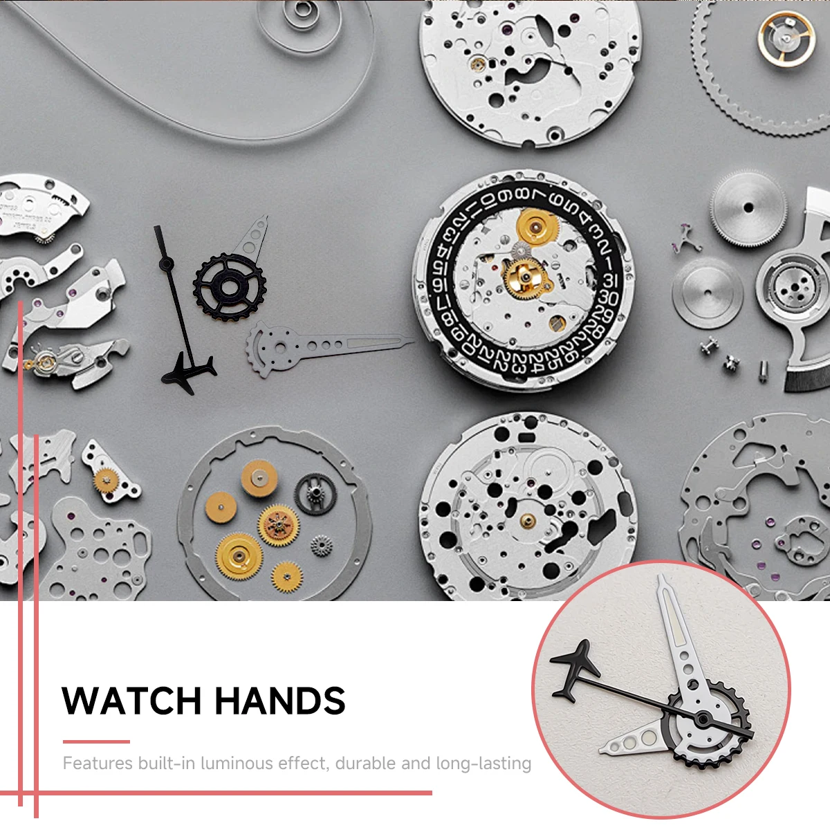 Nieuwe Gear-vormige wijzers Groene Lichtgevende Wijzers vliegtuigen Tweedehands voor NH35/34/36/NH70 Beweging Mechanisch Gereedschap Naald