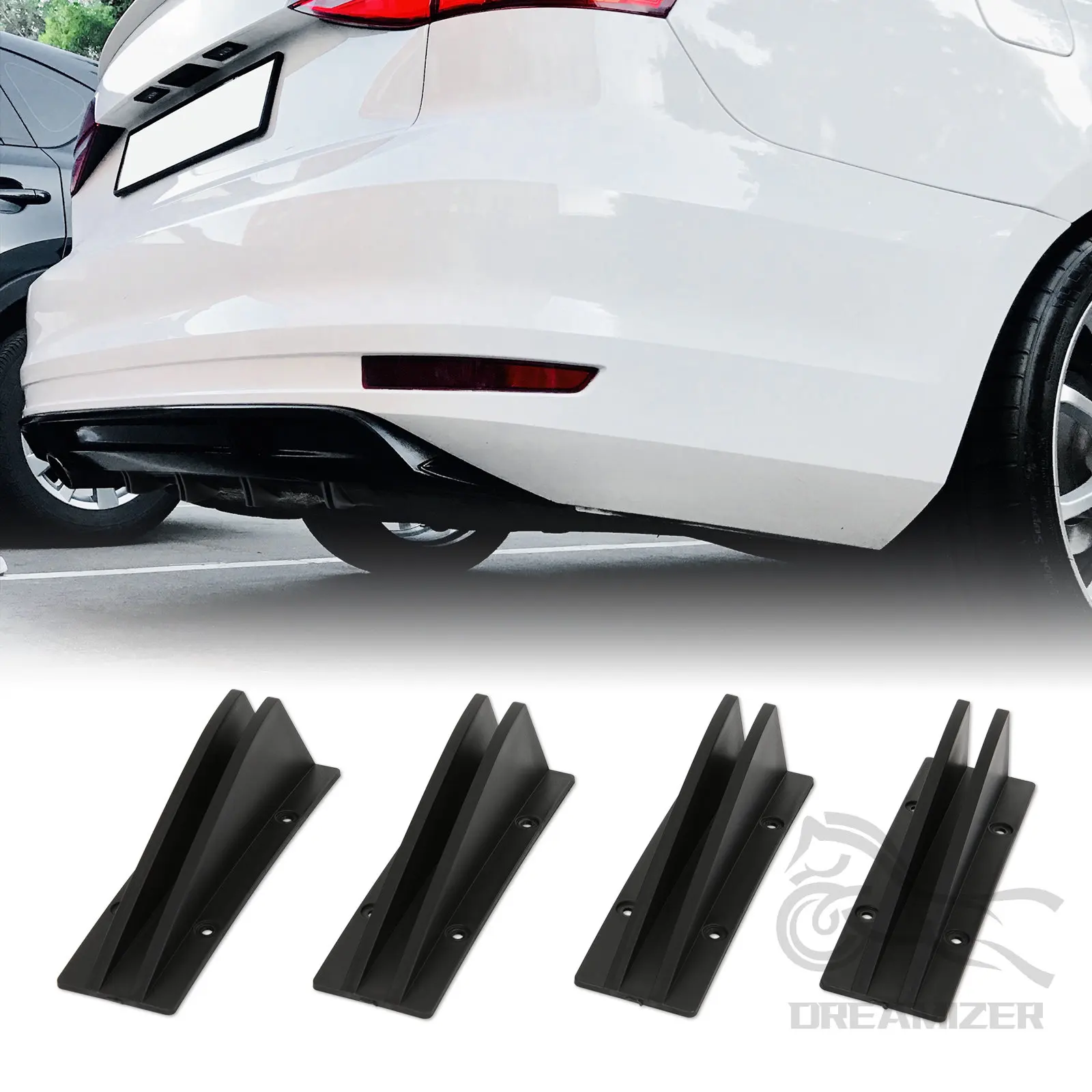 

4 PCS Car Rear Bumper Strip Lip Spoiler Diffuser Splitter Scratch Protector Carbon Fiber Astern Anti-collision Protection