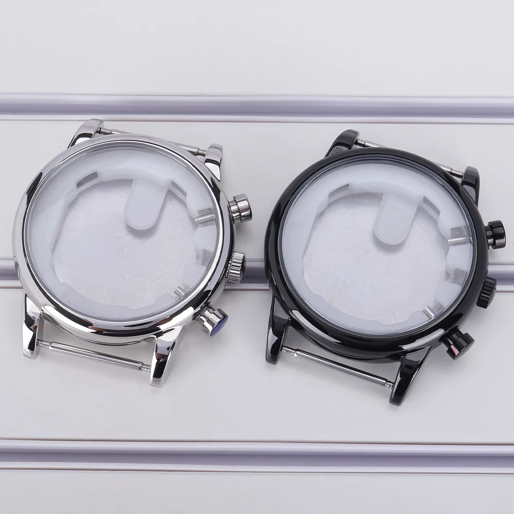 43 مللي متر ساعات رجالي 316L أجزاء الفولاذ المقاوم للصدأ لحركة JS25 الفضة/الأسود ساعة اكسسوارات مقاومة للماء 36.5 مللي متر الهاتفي