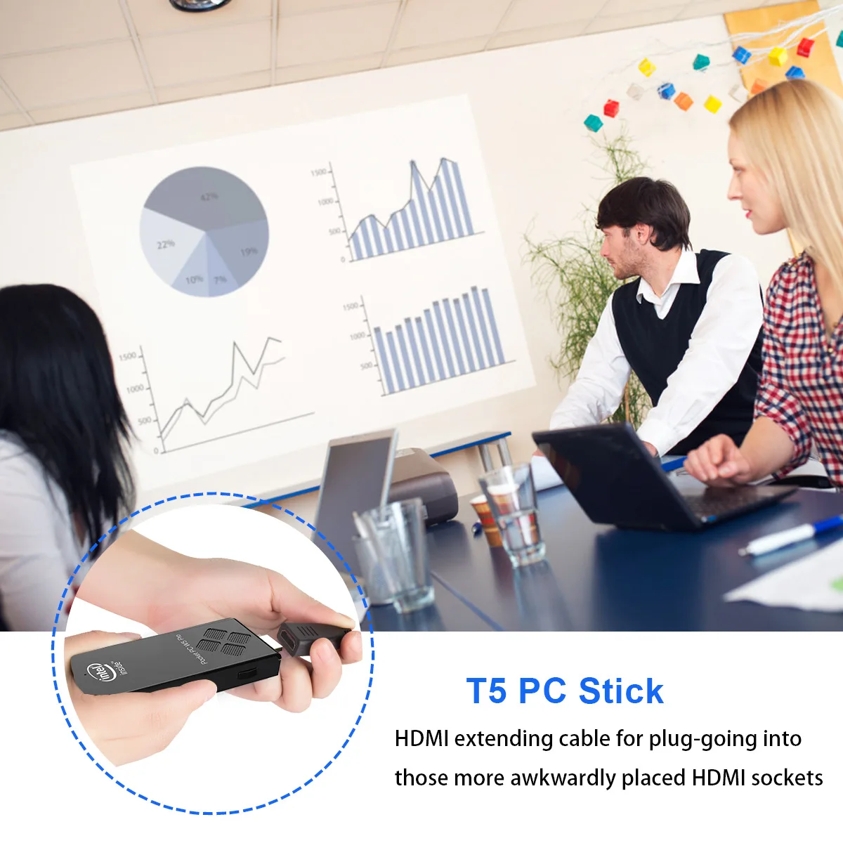 KimTin W5Pro Celeron Z8350 Quad Core CPU 4GB 64GB 4K Fanless Mini PC Windows 10 Stick Mini Computer HDMI 2.4G 5G WiFi 1000 LAN